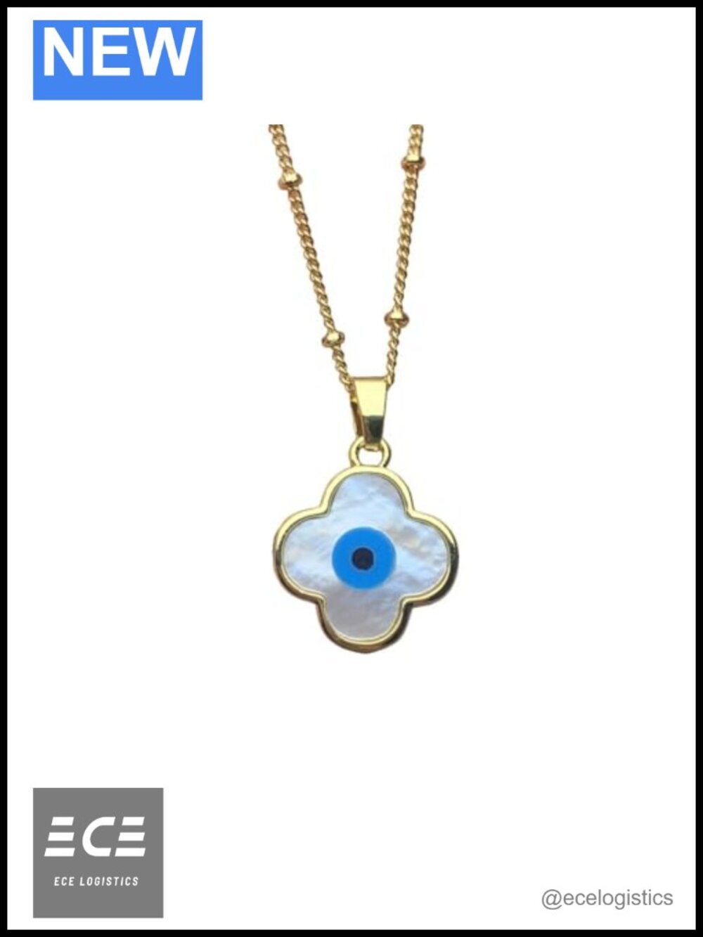 Mother of Pearl Clover Eye of Horus Pendant Necklace 18k Gold Plated